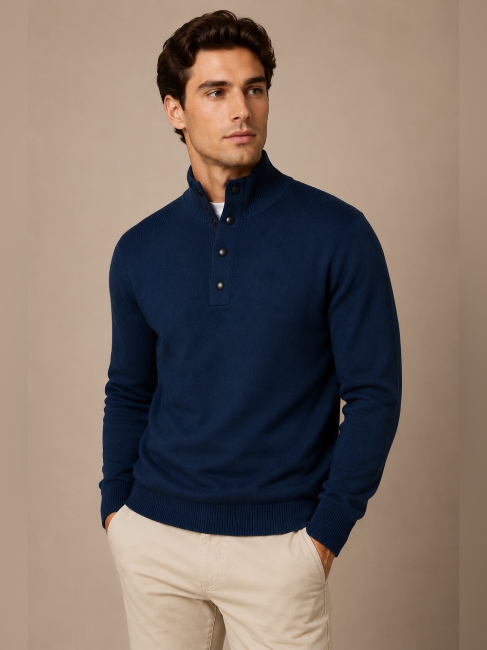 Banana Republic Navy Mock‎ Neck Button Pullover Sweater Tall L